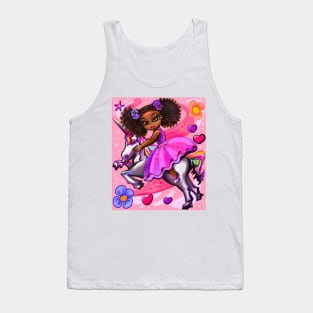 Curly hair Princess on a unicorn pony 3 - black girl with curly afro hair on a horse. Black princess Tank Top